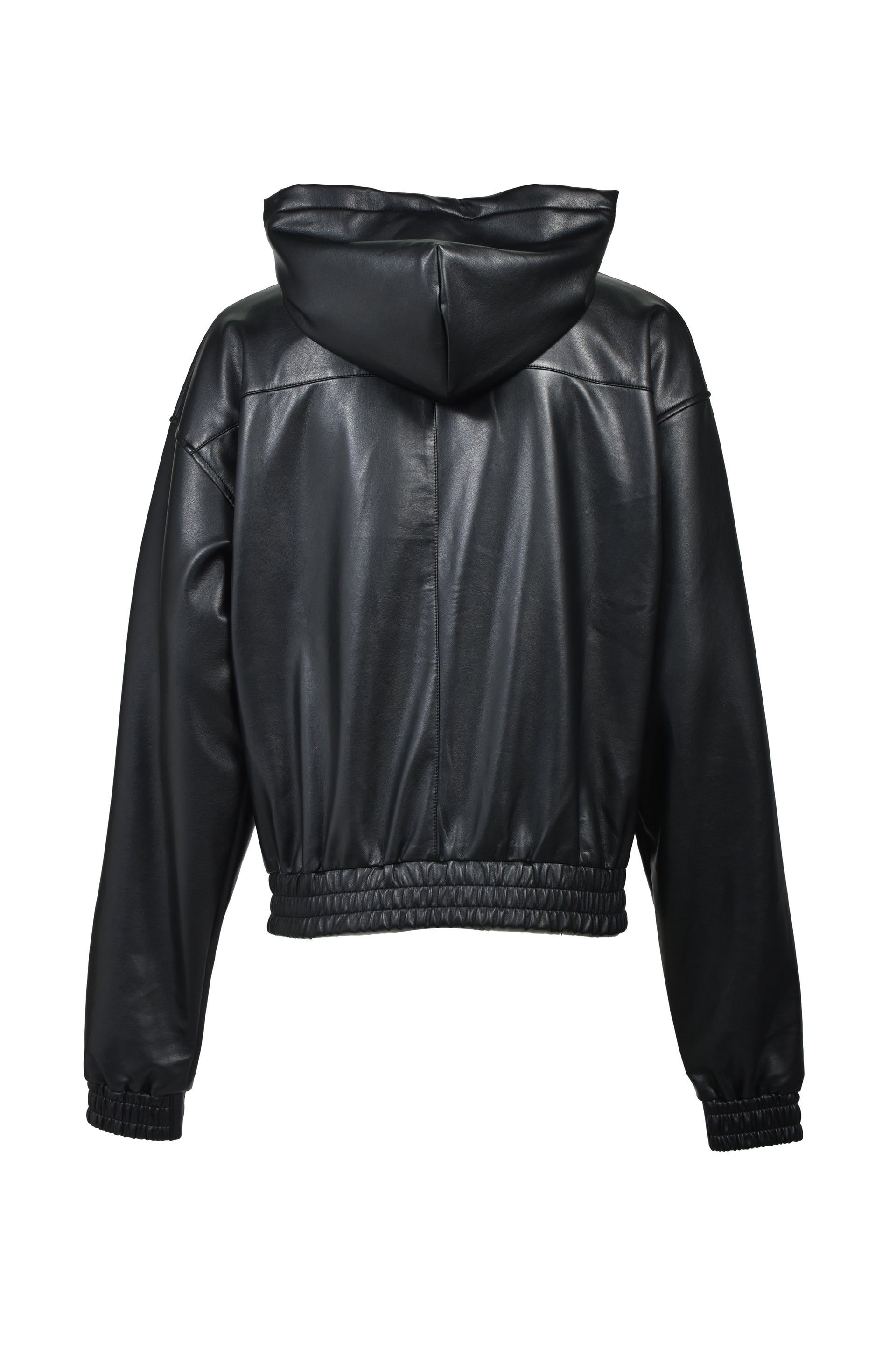 CROSS EMBROIDERY LEATHER ZIP HOODIE (EXCLUSIVE) / BLK