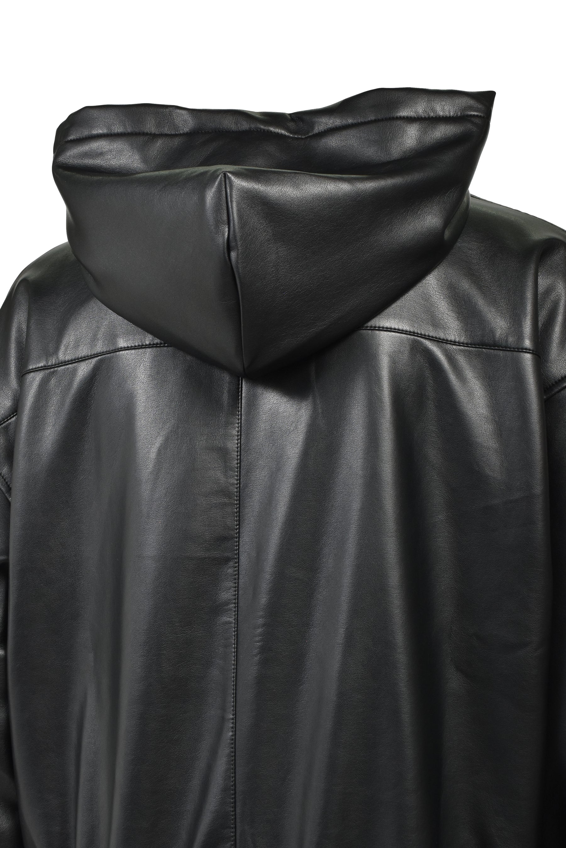 CROSS EMBROIDERY LEATHER ZIP HOODIE (EXCLUSIVE) / BLK