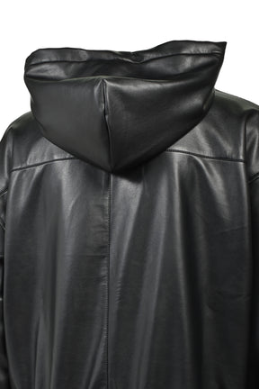 CROSS EMBROIDERY LEATHER ZIP HOODIE (EXCLUSIVE) / BLK
