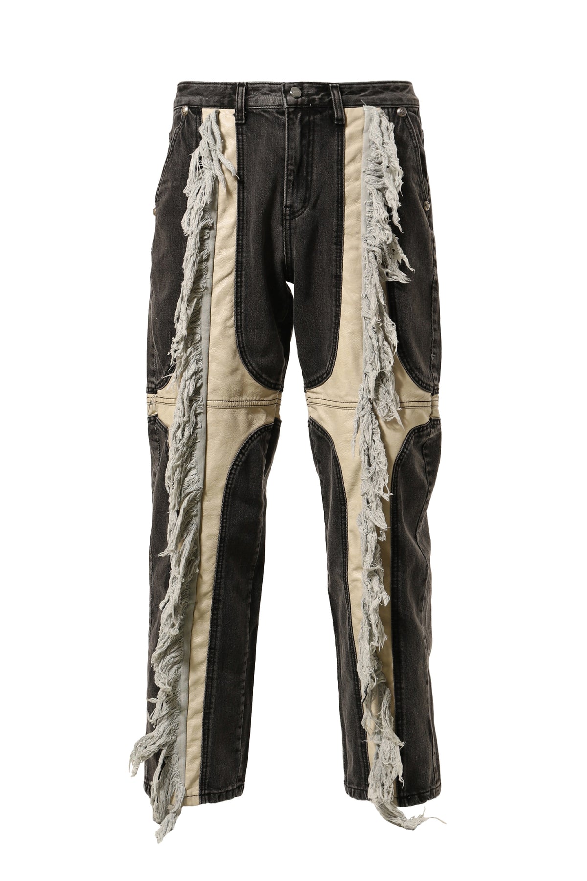 MOHICAN LEATHER DENIM PANTS / BLK IVORY