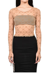 MOONOGRAM MESH FLOCK SECOND SKIN CROPPED /  CAMEL