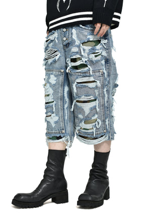 HELL CAMO DENIM SHORTS / BLU