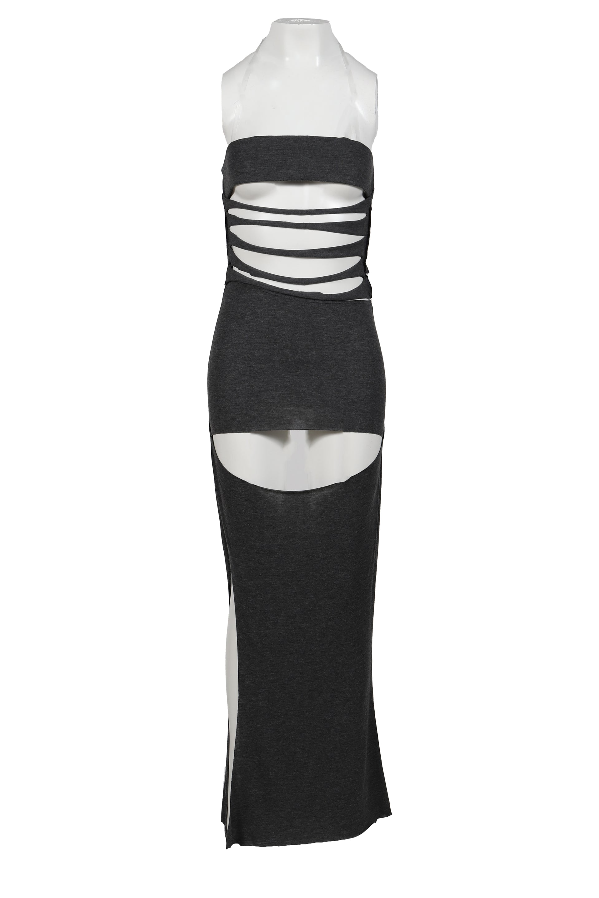 SLASHED JERSEY MAXI DRESS / BLK