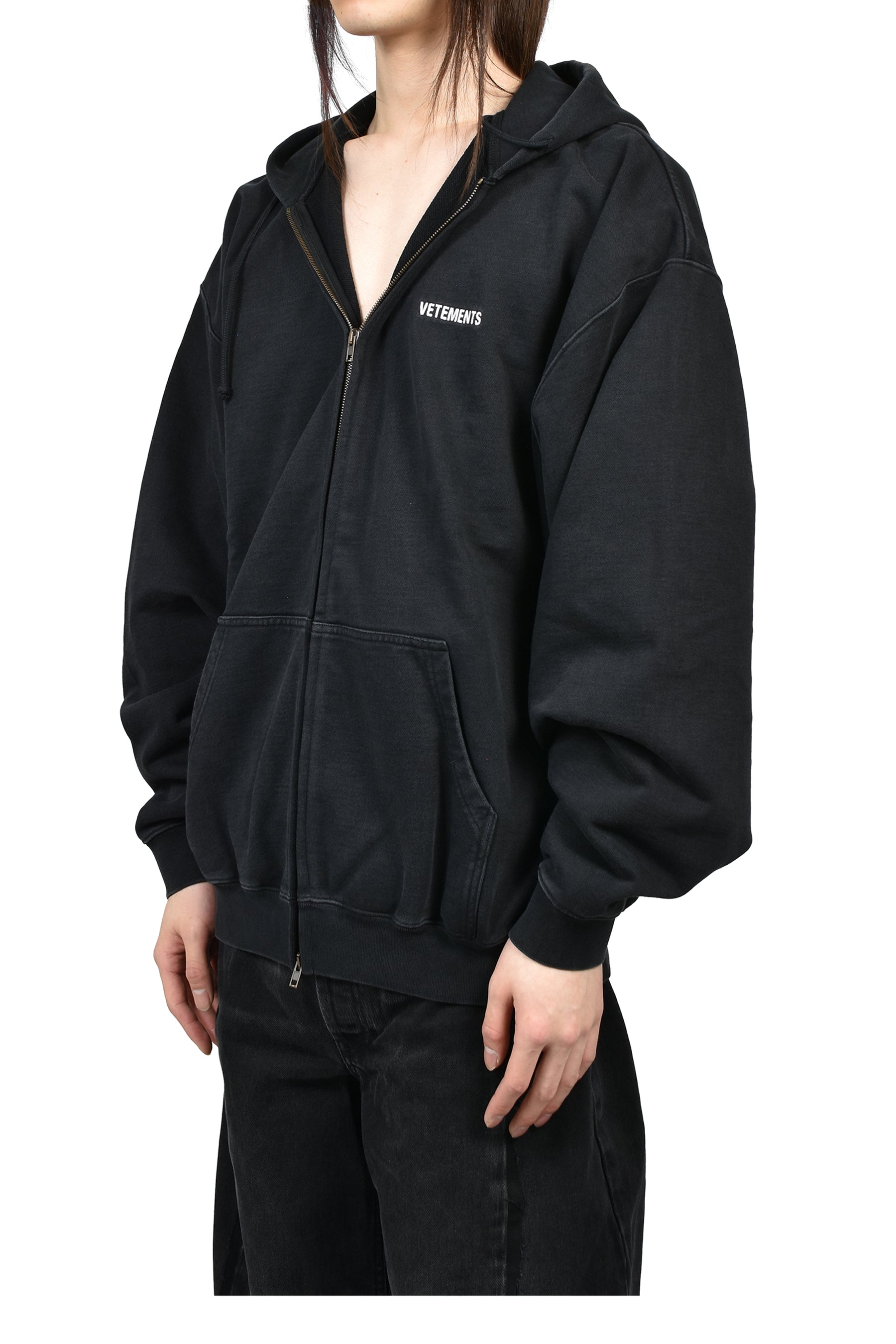 ICONIC LOGO ZIP-UP HOODIE / BLK