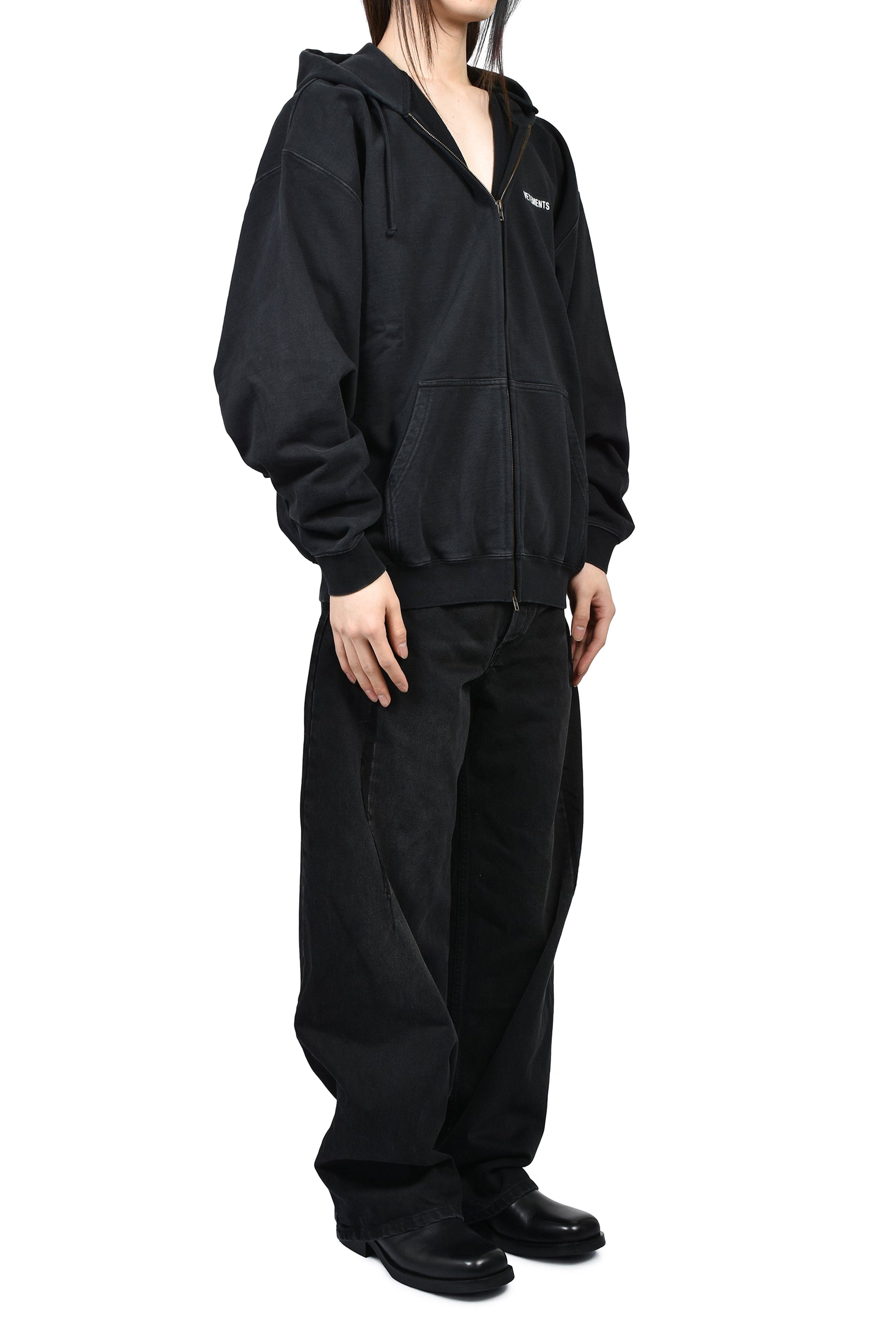 ICONIC LOGO ZIP-UP HOODIE / BLK