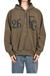 "BASEBALL CLUB" HALF ZIP HOODIE / FADED BRW