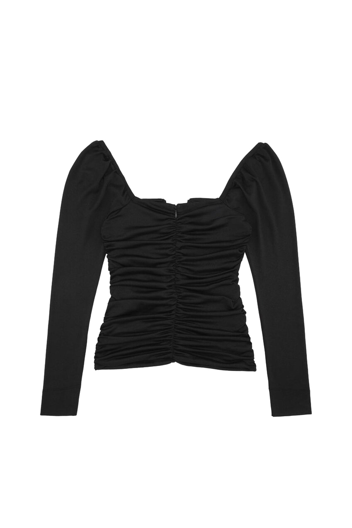 SHINY CREPE JERSEY RUCHED BLOUSE / BLK