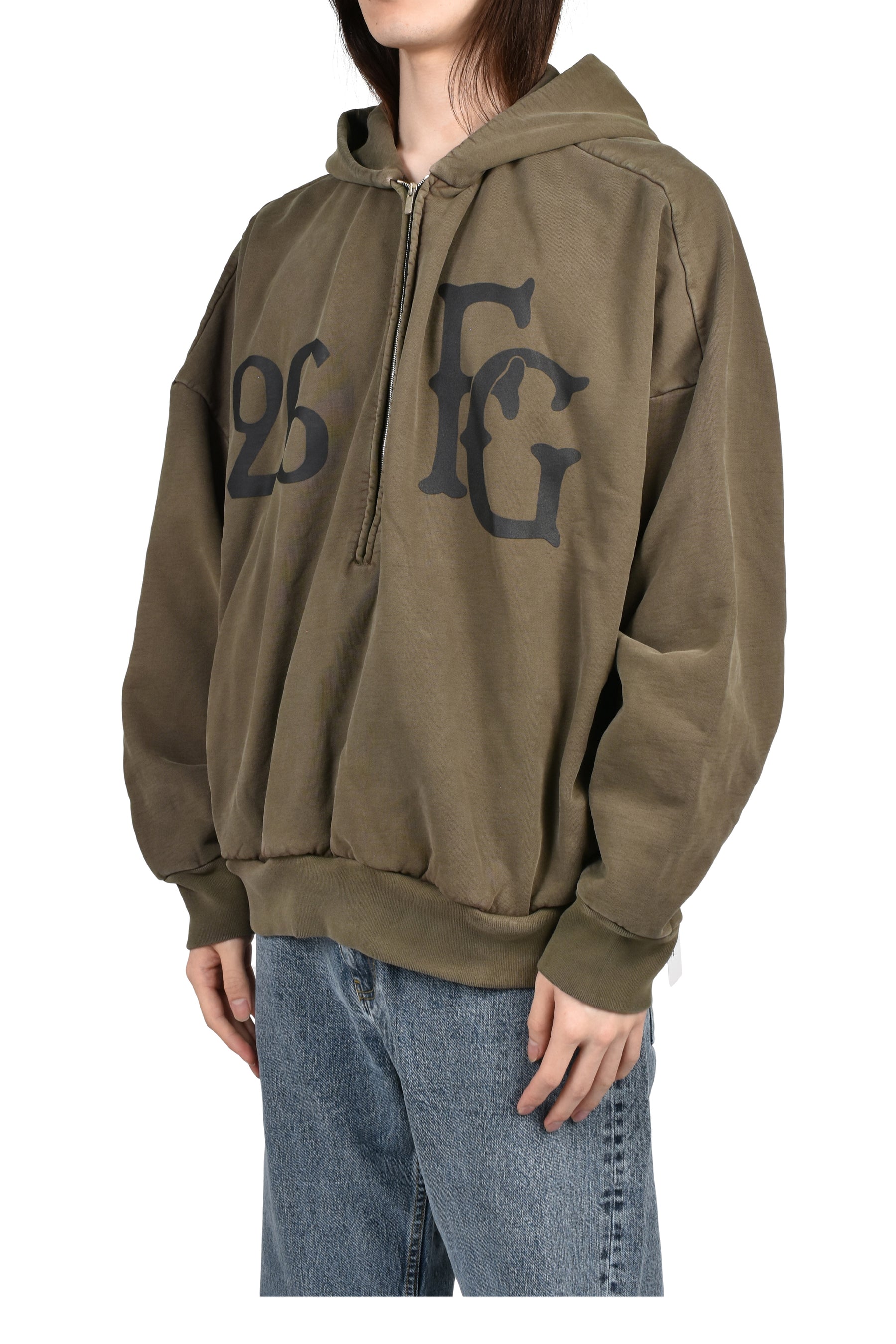 "BASEBALL CLUB" HALF ZIP HOODIE / FADED BRW