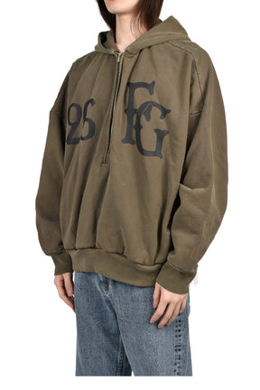 "BASEBALL CLUB" HALF ZIP HOODIE / FADED BRW