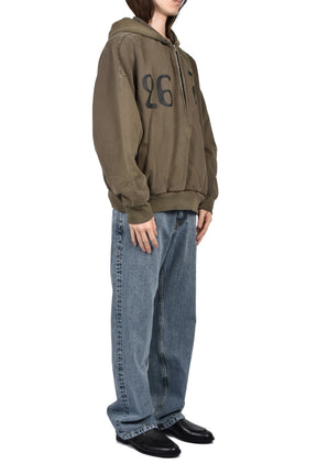 "BASEBALL CLUB" HALF ZIP HOODIE / FADED BRW