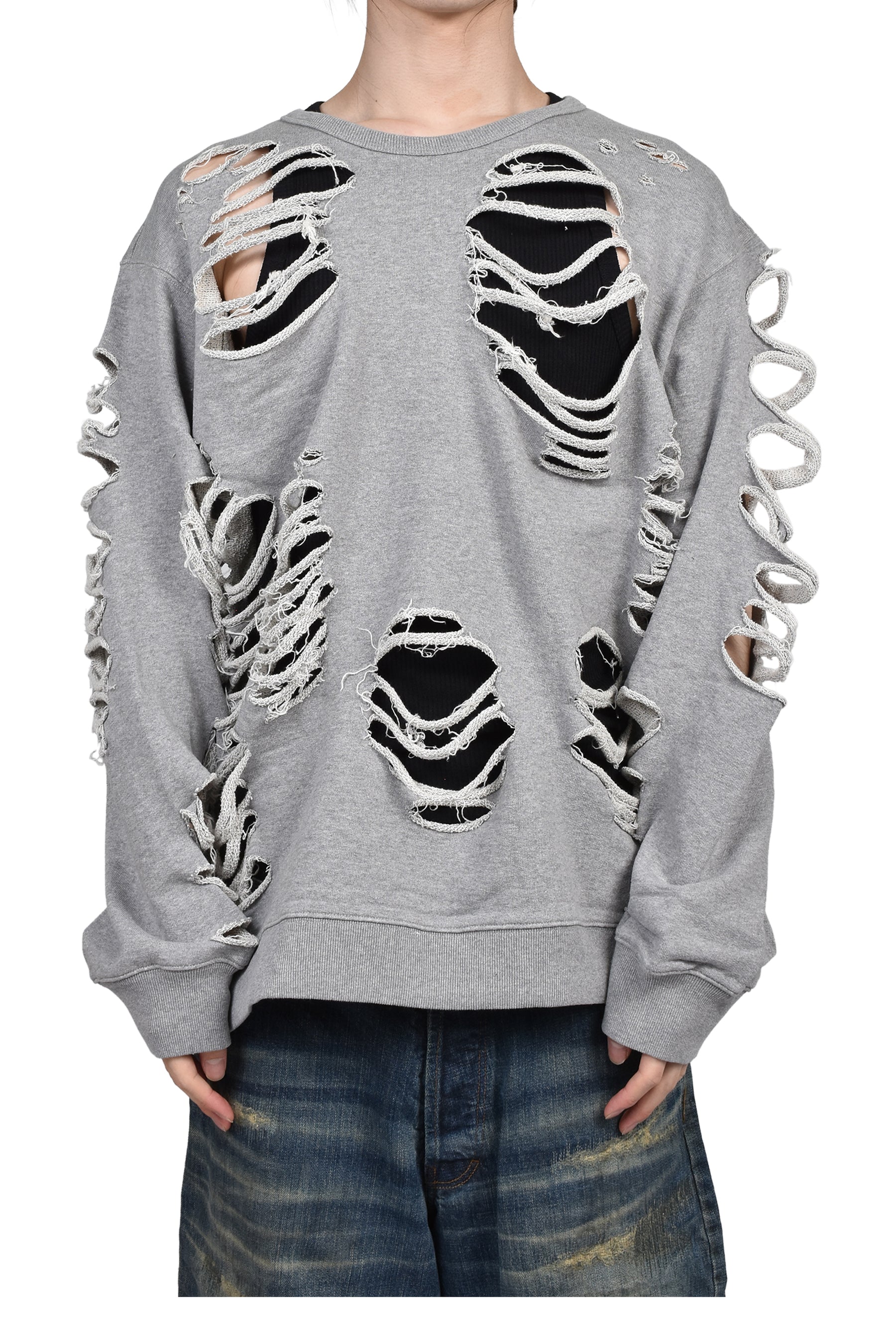 JUN/NAKAYAMA ジュンナカヤマ FW25 DISTRESSED CREWNECK / GRY