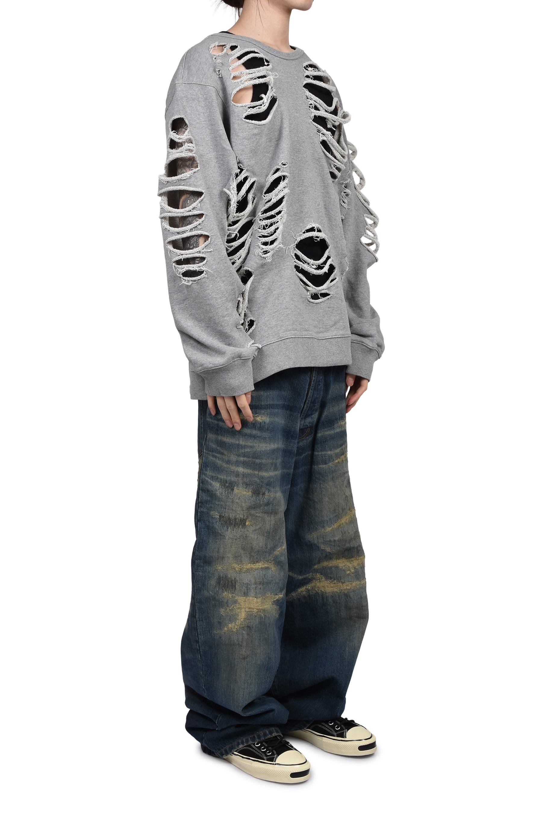 JUN/NAKAYAMA ジュンナカヤマ FW25 DISTRESSED CREWNECK / GRY