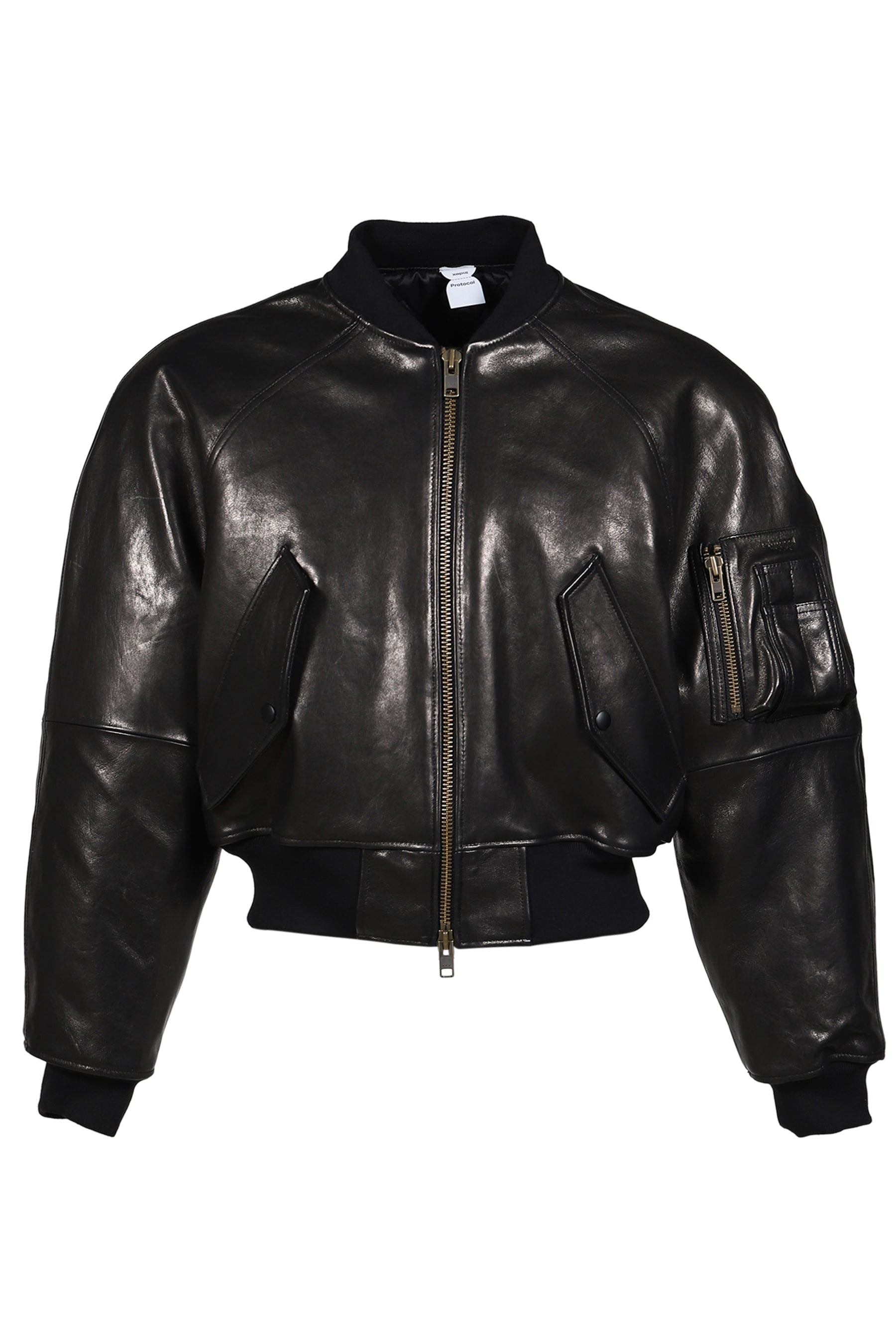 EXAGGERATED SHOULDER LEATHER JACKET / BLK