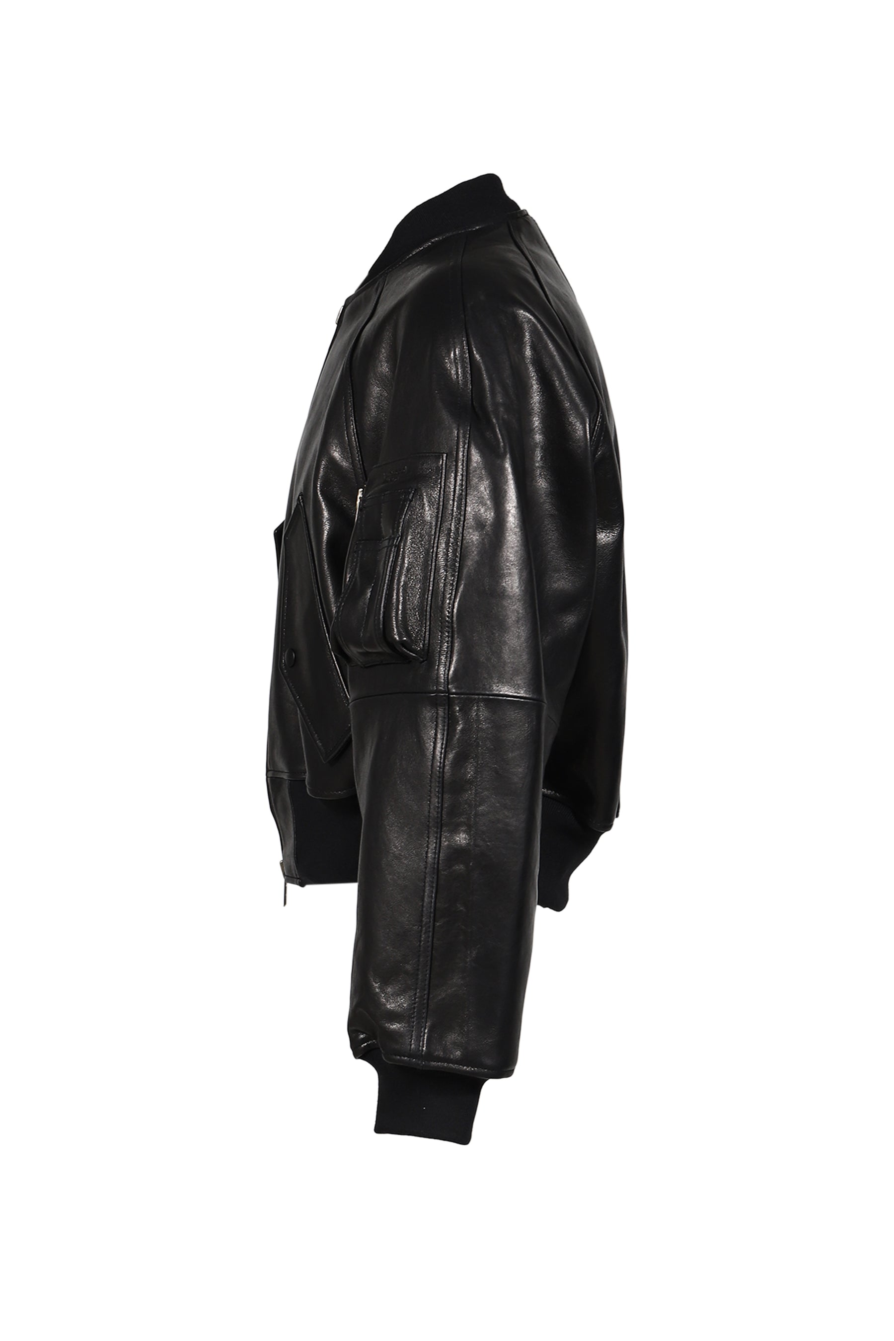 EXAGGERATED SHOULDER LEATHER JACKET / BLK
