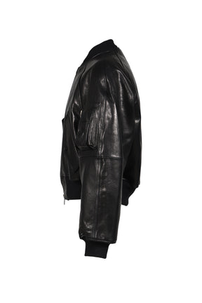 EXAGGERATED SHOULDER LEATHER JACKET / BLK