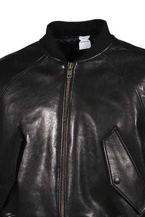 EXAGGERATED SHOULDER LEATHER JACKET / BLK