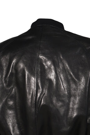 EXAGGERATED SHOULDER LEATHER JACKET / BLK