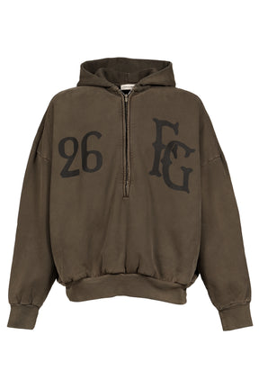 "BASEBALL CLUB" HALF ZIP HOODIE / FADED BRW