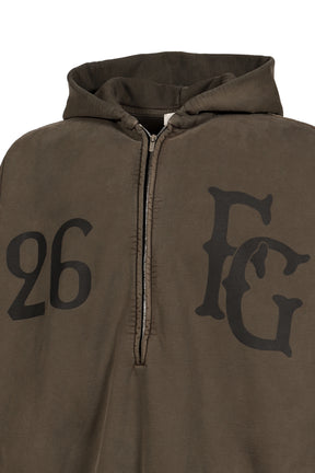 "BASEBALL CLUB" HALF ZIP HOODIE / FADED BRW