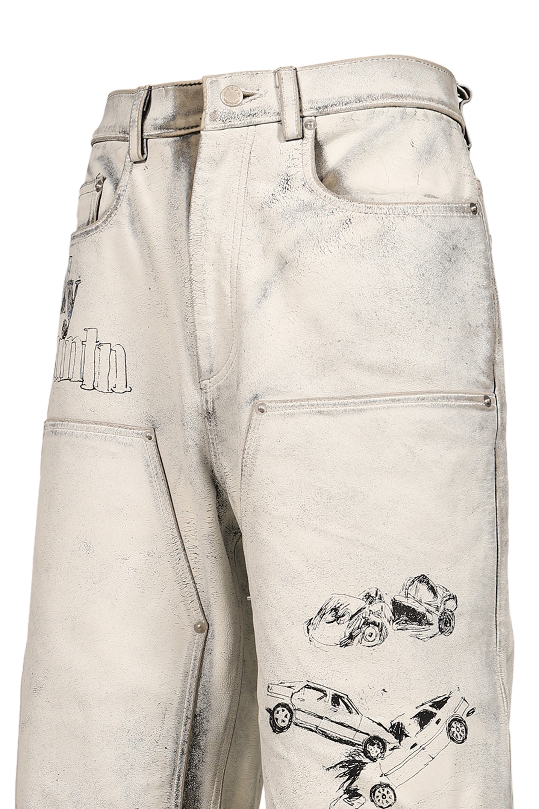 HOLY MOUNTAIN PAINTED LEATHER DBL KNEE SHORT / WHT