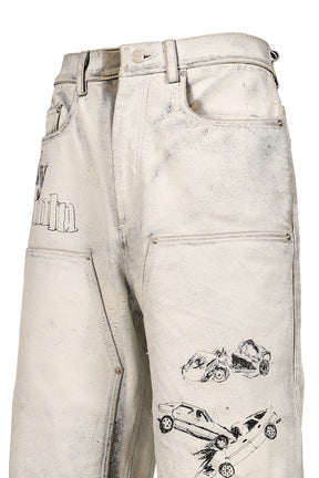 HOLY MOUNTAIN PAINTED LEATHER DBL KNEE SHORT / WHT