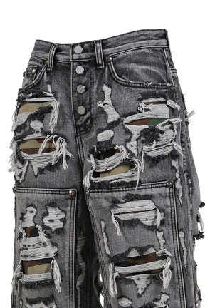 HELL CAMO DENIM SHORTS / BLK