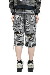 HELL CAMO DENIM SHORTS / BLK
