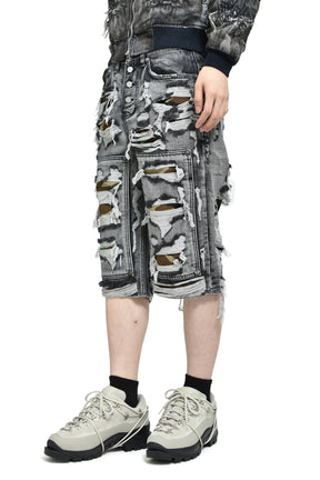 HELL CAMO DENIM SHORTS / BLK