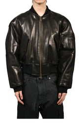 EXAGGERATED SHOULDER LEATHER JACKET / BLK