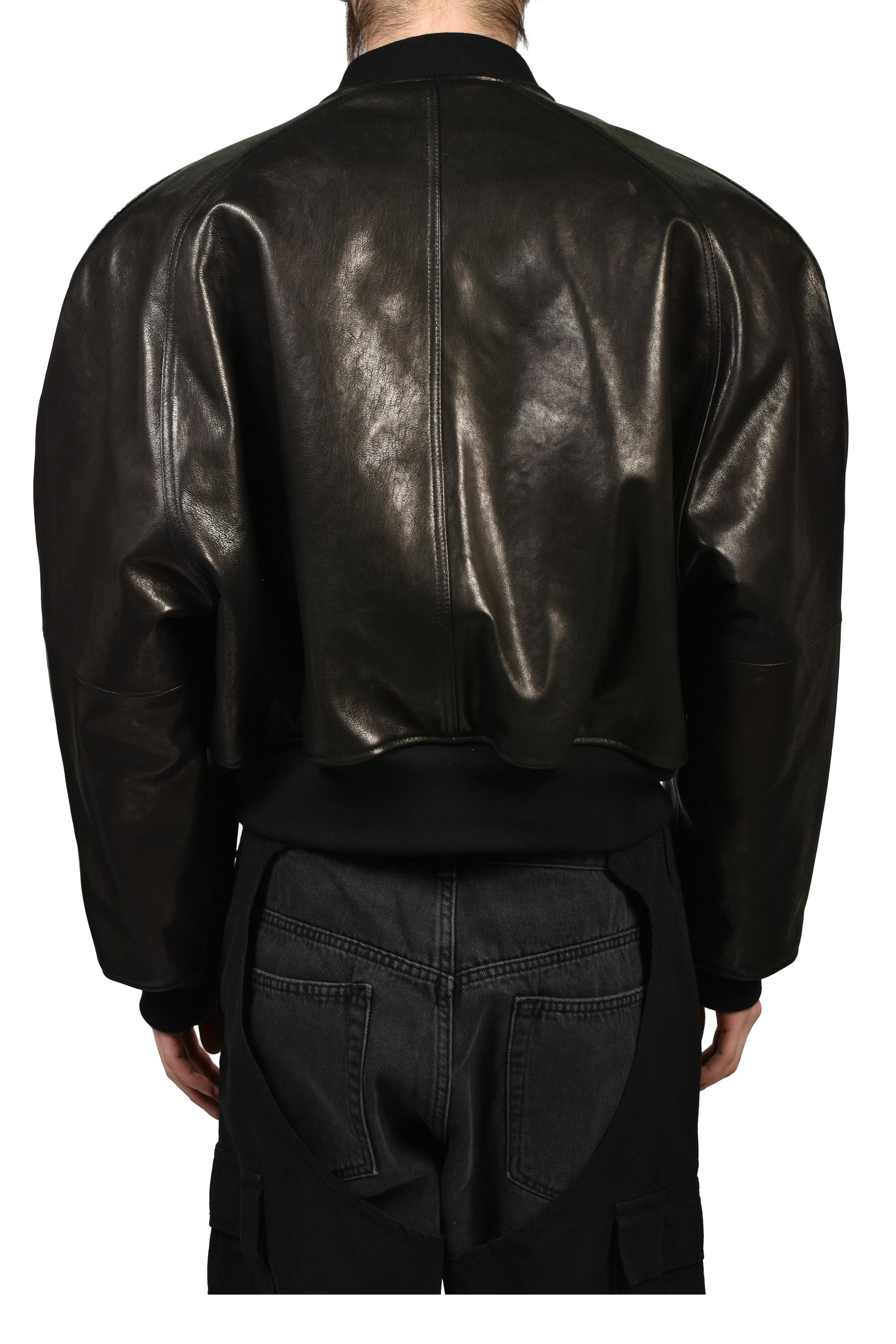EXAGGERATED SHOULDER LEATHER JACKET / BLK