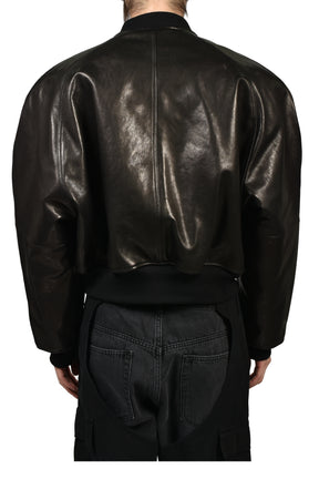 EXAGGERATED SHOULDER LEATHER JACKET / BLK