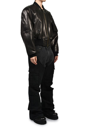 EXAGGERATED SHOULDER LEATHER JACKET / BLK