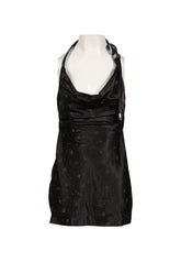 BLACK METAL BUCKLE HALTER COWL NECK MINI DRESS / BLK