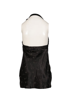 BLACK METAL BUCKLE HALTER COWL NECK MINI DRESS / BLK