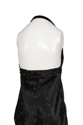 BLACK METAL BUCKLE HALTER COWL NECK MINI DRESS / BLK