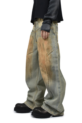 FRONT ZIP BAGGY DENIM V2 / DIRTY WASHED BLU 