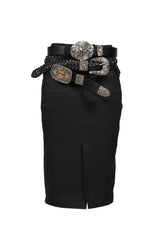 BLACK PENCIL SKIRT WITH DETACHABLE BELTS / BLK