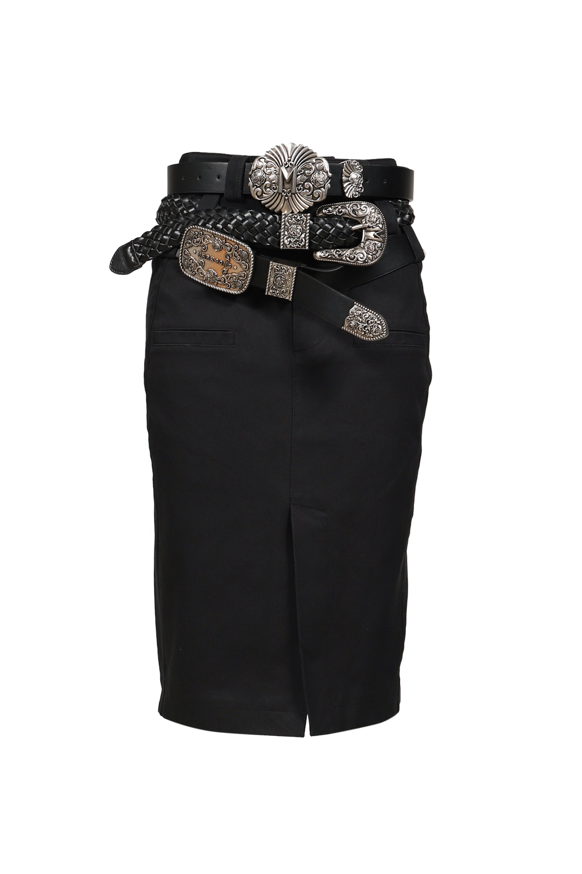 BLACK PENCIL SKIRT WITH DETACHABLE BELTS / BLK