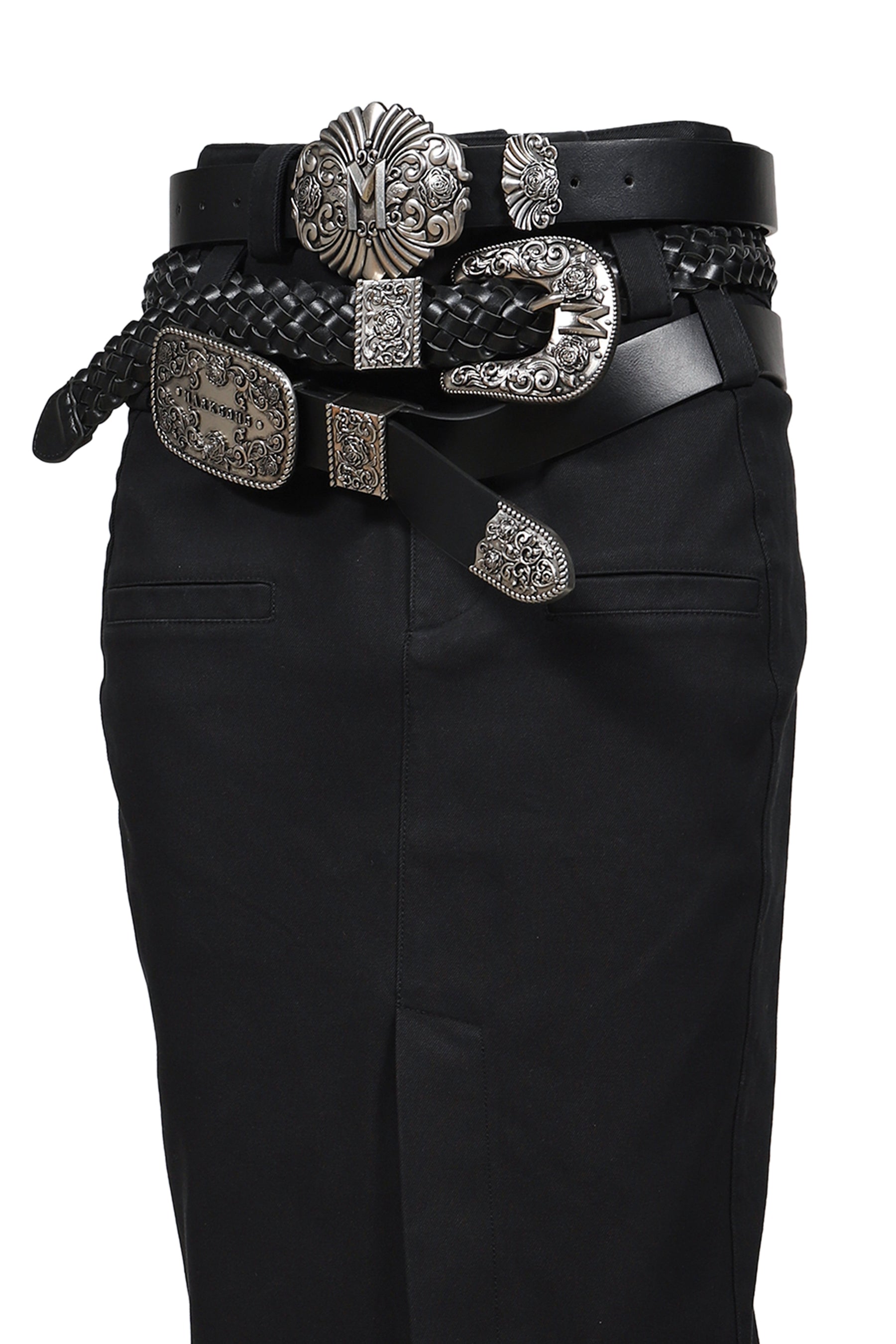 BLACK PENCIL SKIRT WITH DETACHABLE BELTS / BLK