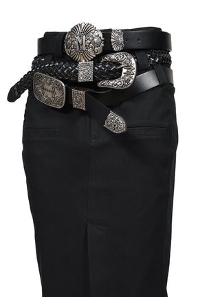 BLACK PENCIL SKIRT WITH DETACHABLE BELTS / BLK