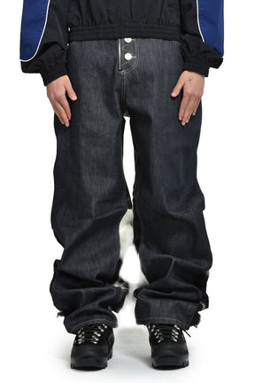PANELED HYBRID DENIM PANTS / PONY HAIR