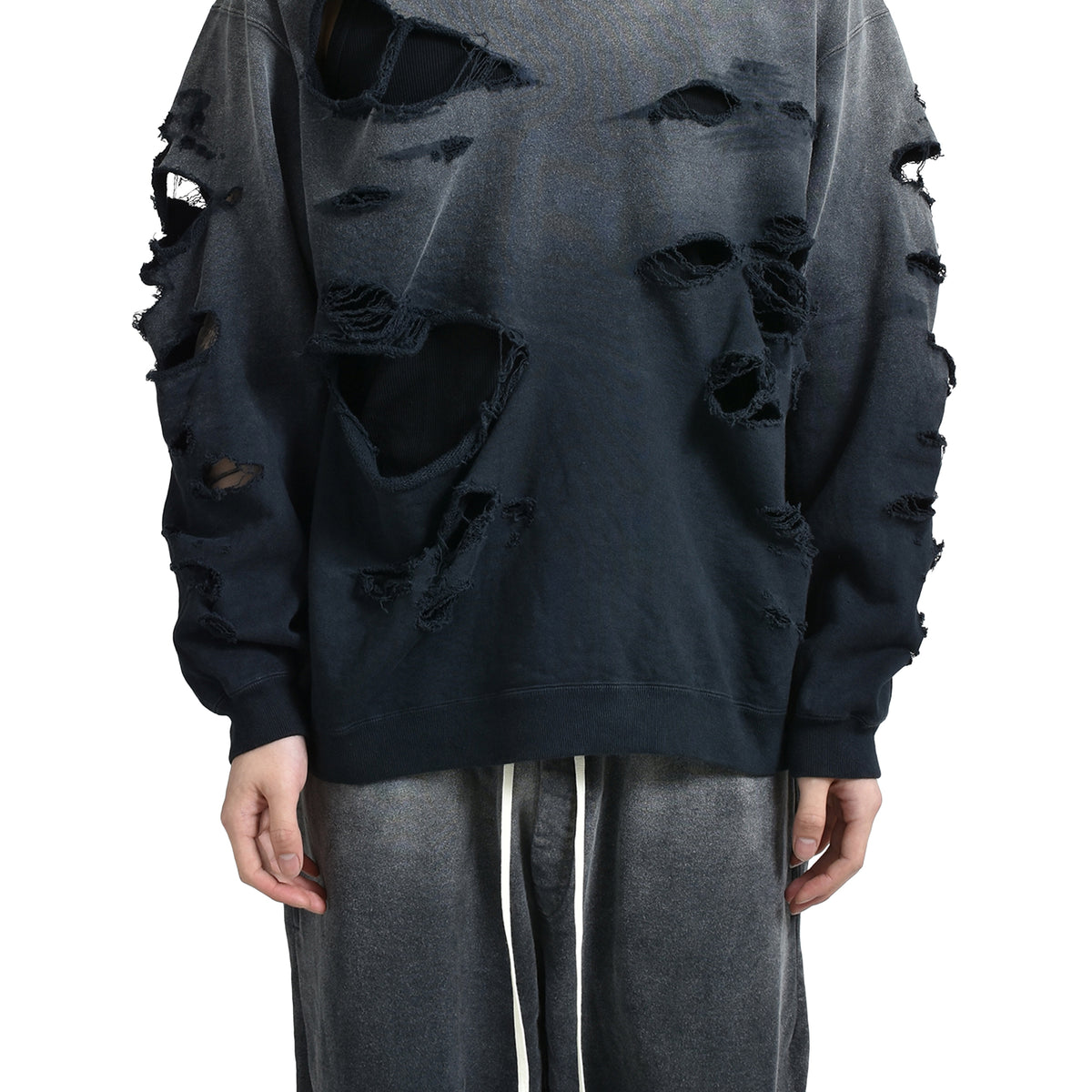 JUN/NAKAYAMA ジュン ナカヤマ SS25 DISTRESSED CREWNECK / DRK - NUBIAN