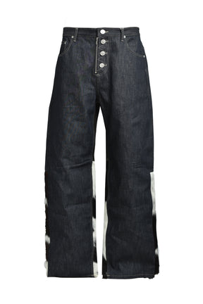 PANELED HYBRID DENIM PANTS / PONY HAIR