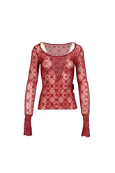 MOONOGRAM MESH FLOCK LS ROUNDNECK TOP / RIBBON RED