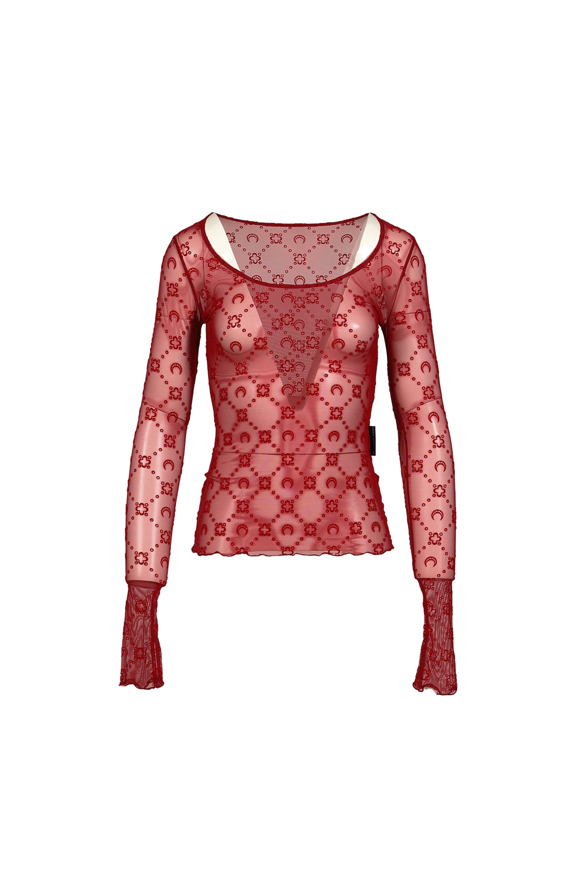 MOONOGRAM MESH FLOCK LS ROUNDNECK TOP / RIBBON RED