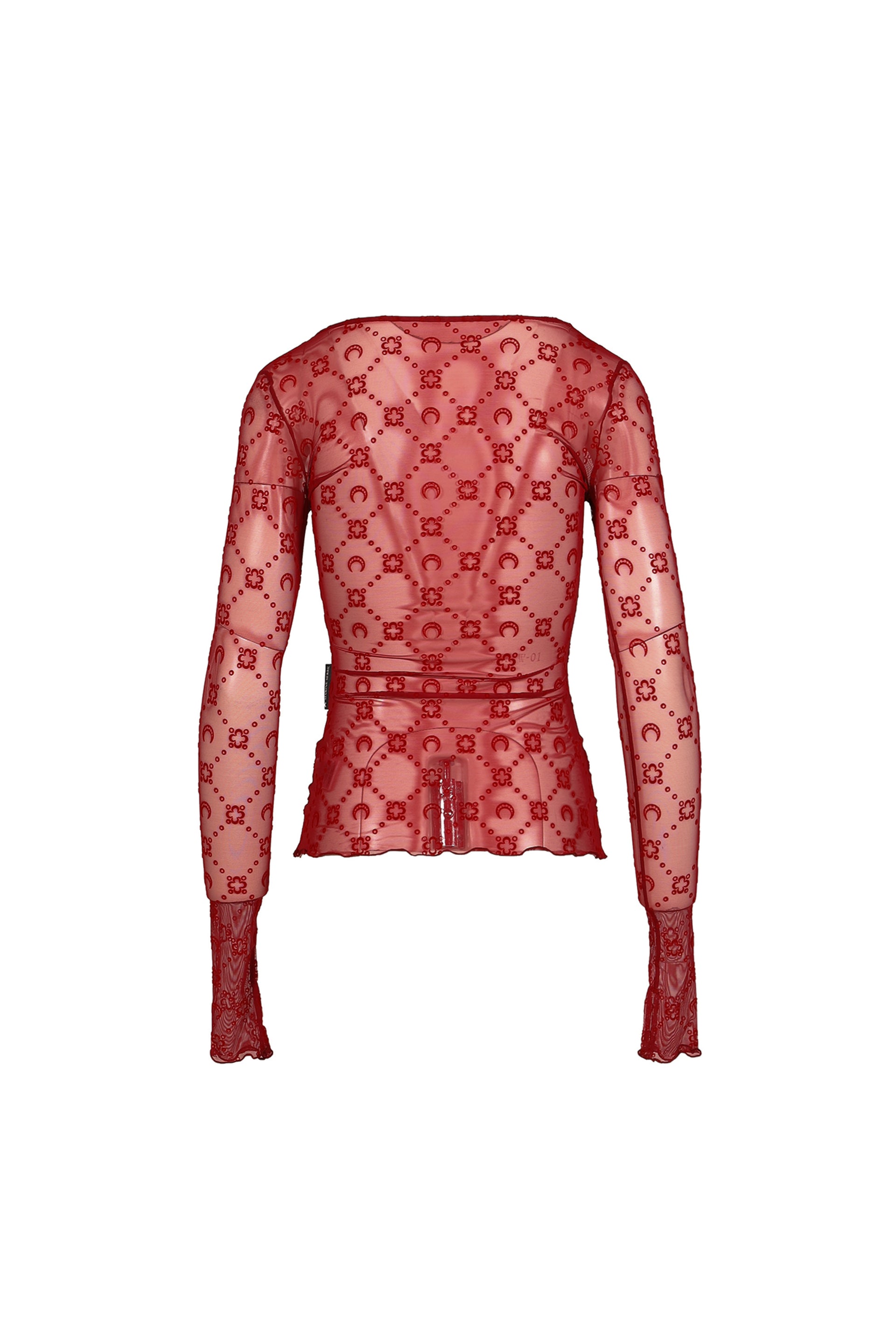 MOONOGRAM MESH FLOCK LS ROUNDNECK TOP / RIBBON RED