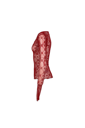 MOONOGRAM MESH FLOCK LS ROUNDNECK TOP / RIBBON RED