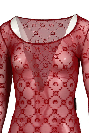 MOONOGRAM MESH FLOCK LS ROUNDNECK TOP / RIBBON RED