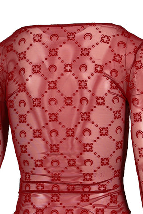 MOONOGRAM MESH FLOCK LS ROUNDNECK TOP / RIBBON RED