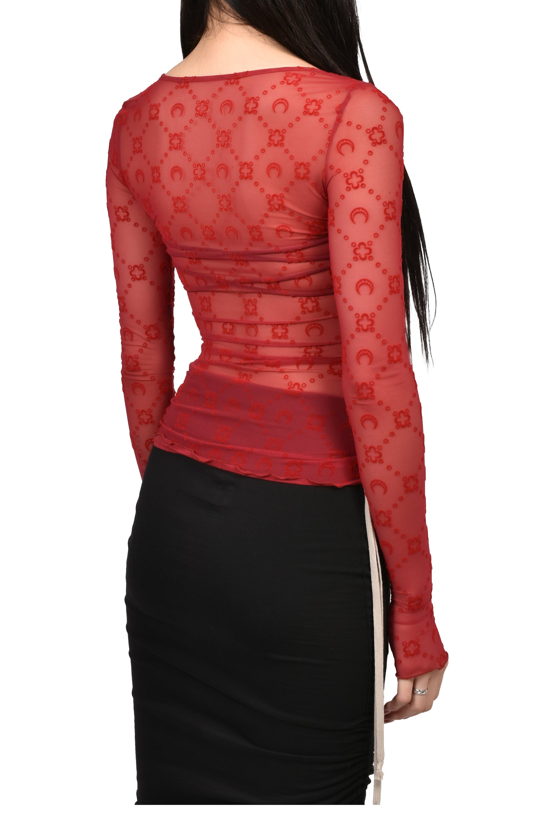 MOONOGRAM MESH FLOCK LS ROUNDNECK TOP / RIBBON RED